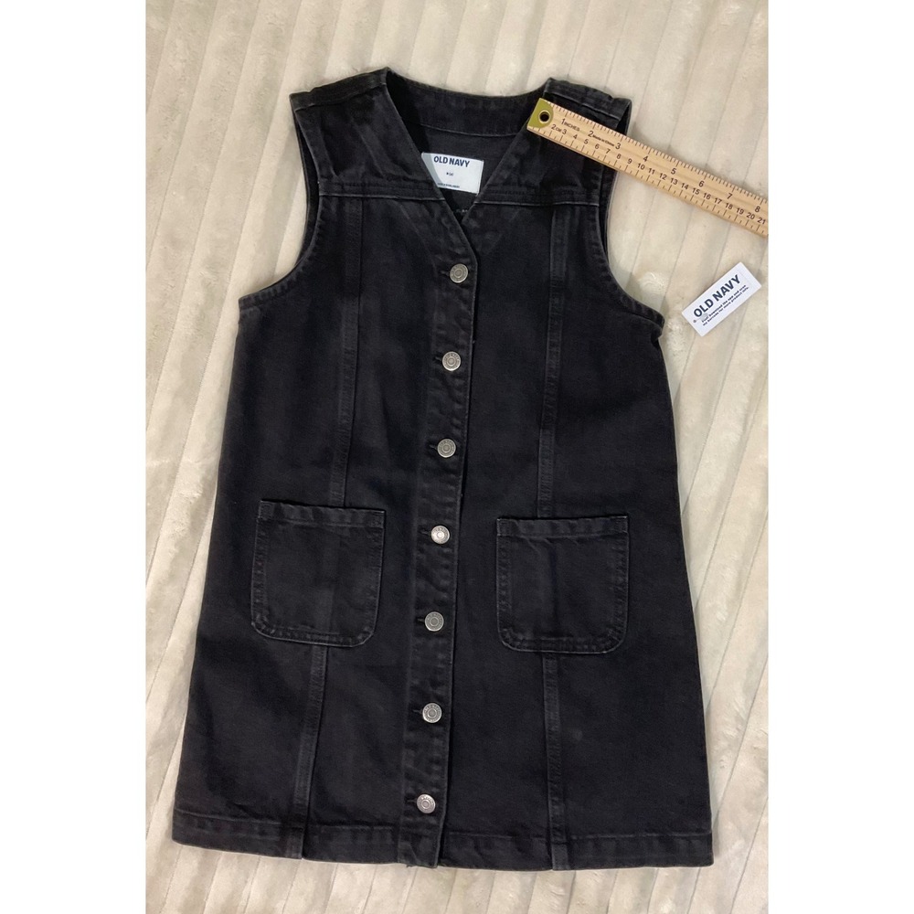 Old Navy Girls Black Denim Button Front Jumper Dress Size M 8 NWT 803047-00-1 - Picture 7 of 8